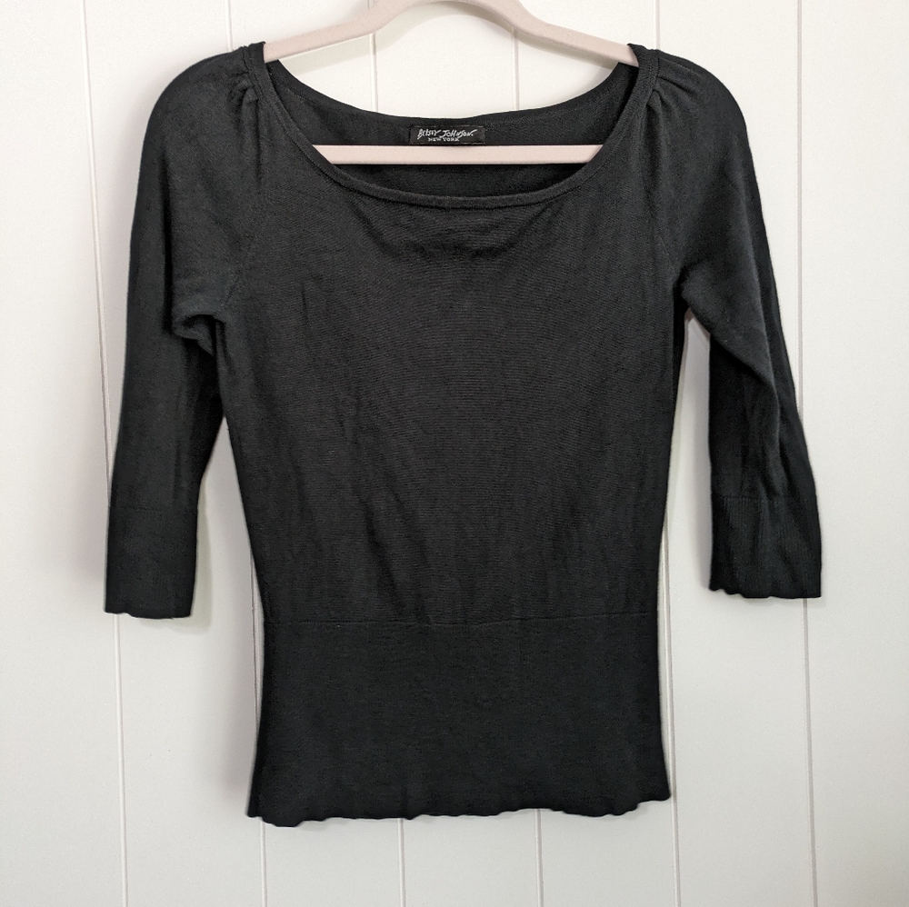 Vintage 90's Y2K, Betsey Johnson, Silk Blend, Black ribbed blouse, Small No Belt